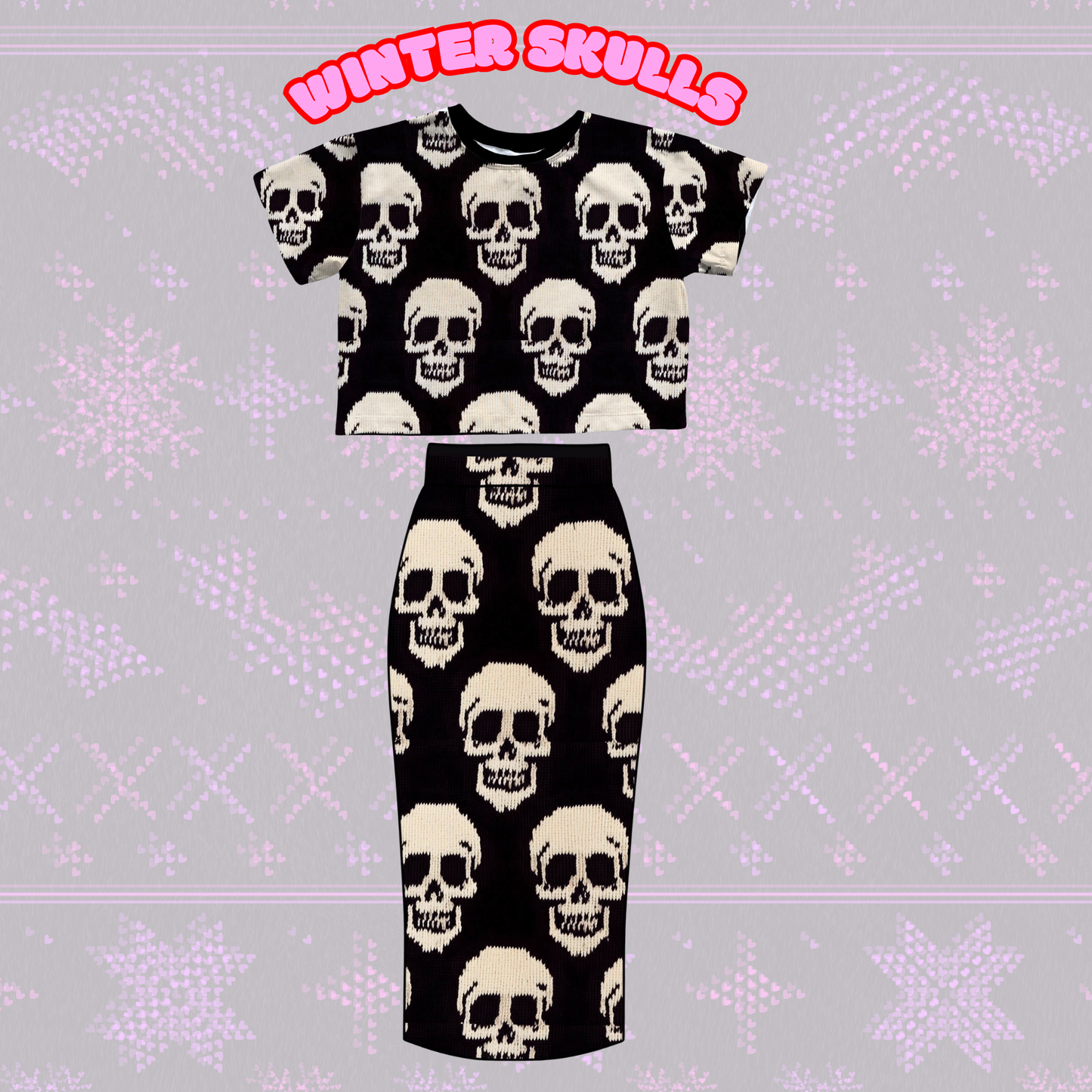 Adult-  NEW ITEM Large Punk Skulls Black + White Midi Skirt! Alt Girl! Goth Skirt!