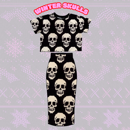 Adult-  NEW ITEM Large Punk Skulls Black + White Midi Skirt! Alt Girl! Goth Skirt!