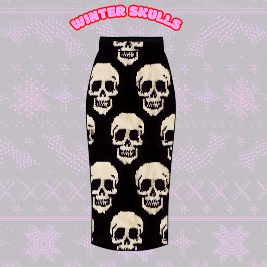 Adult-  NEW ITEM Large Punk Skulls Black + White Midi Skirt! Alt Girl! Goth Skirt!