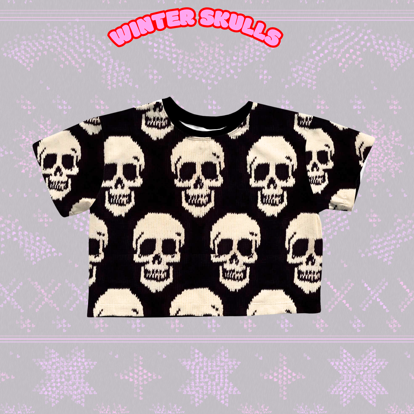 Adult + Kids- Punk Rock Knitted Skulls Boxy Shirts! Black + White + ALT BASICS! Not Cropped