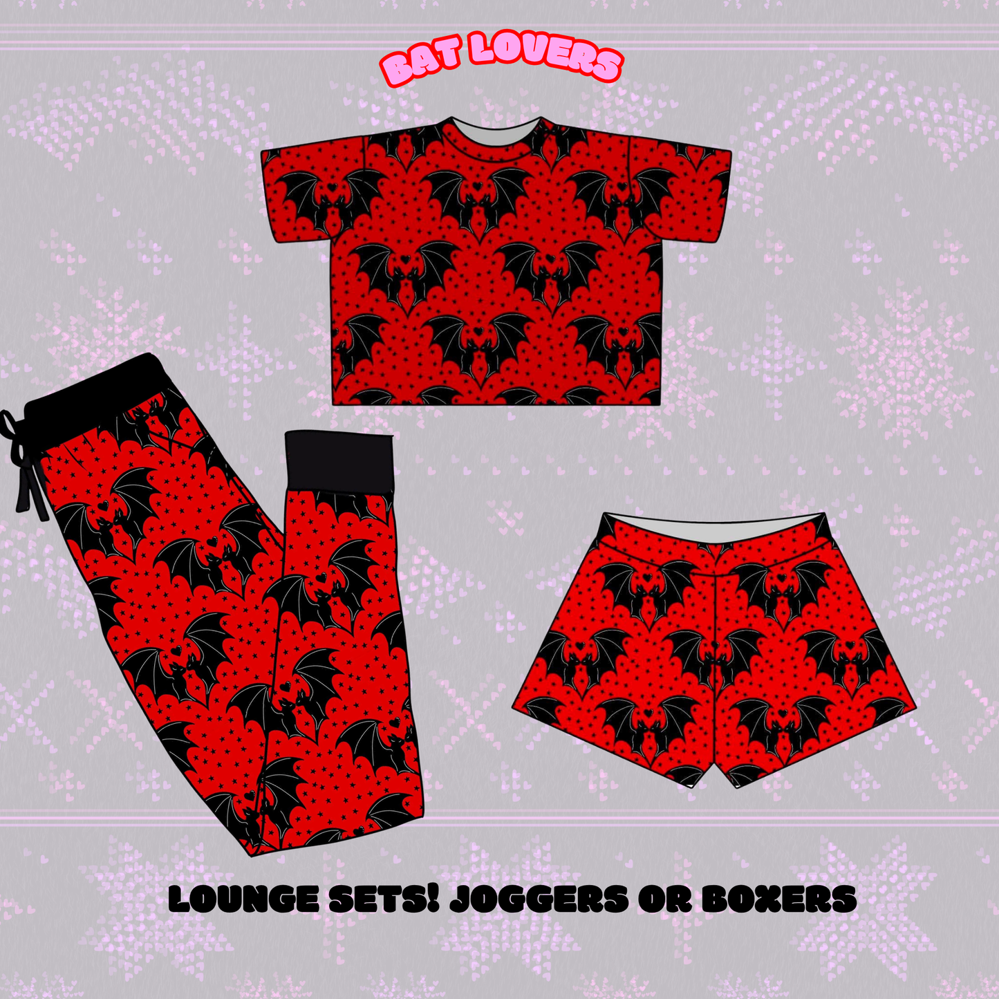 Adult Adults Bamboo Bat Lover Boxer Shorts! Red + Black + Spooky Boxers! Boxy Sold Separately