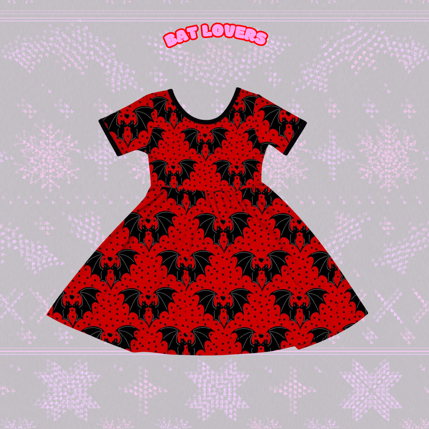 Kids + Adult--Red + Black Goth Girl Bat Lover Bamboo Twirl Dress!