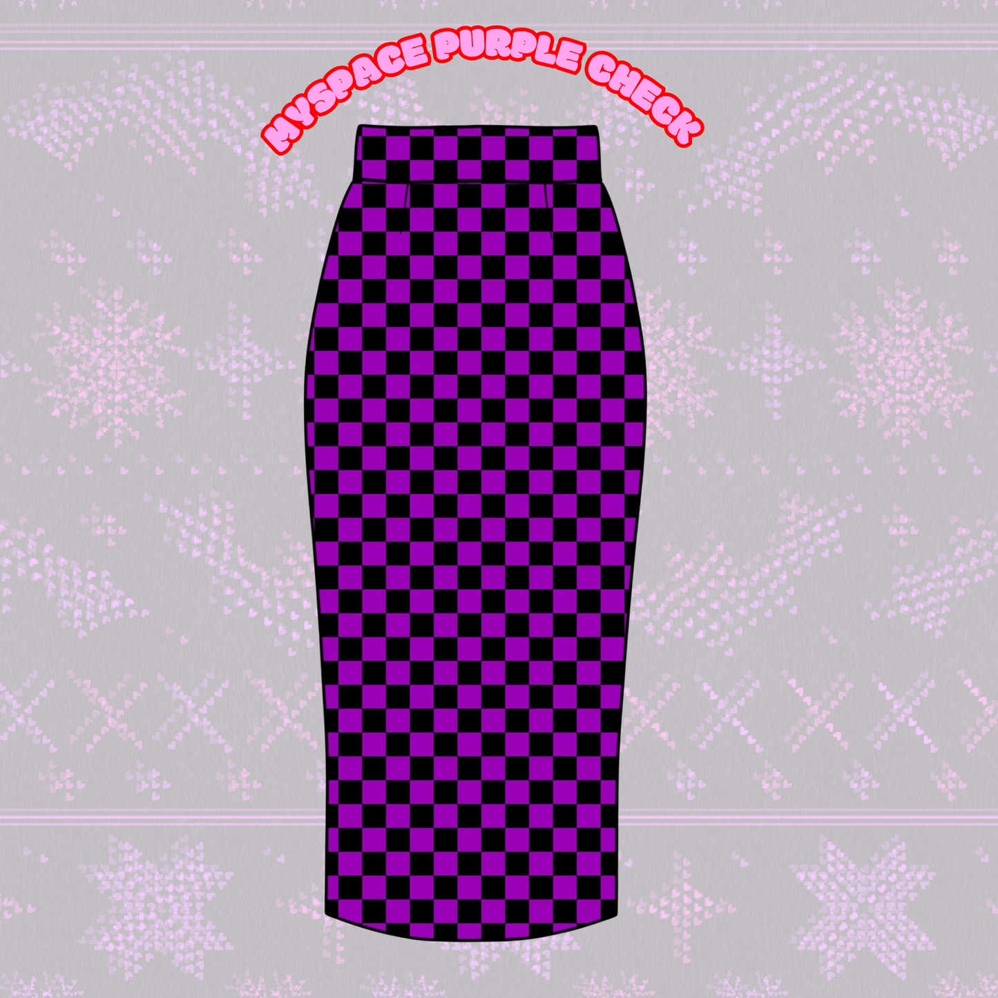 Adult-  NEW ITEM Punk y2K Purple + Black Neon Check Yoga Waist Bamboo Midi Skirt
