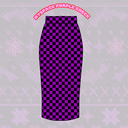Adult-  NEW ITEM Punk y2K Purple + Black Neon Check Yoga Waist Bamboo Midi Skirt