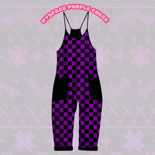 Adults + Kids Neon Purple Check Punk Overalls! Comfy Bamboo! Oversized