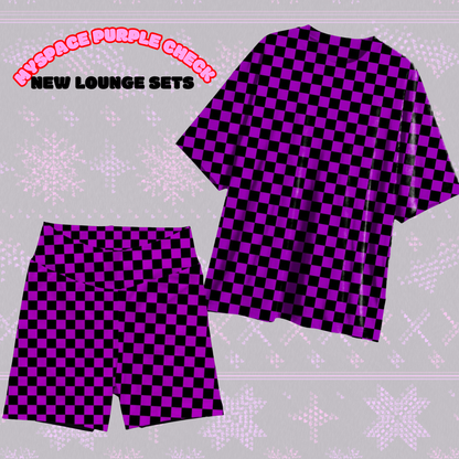 Kids + Adult: NEW Bikers + Oversized Lounge Shirt Set! Purple Check! Longer Shirt + Cotton/Bamboo Biker set!