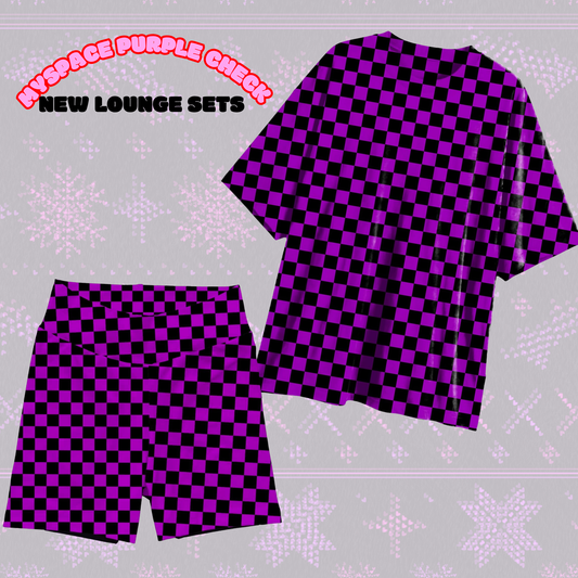 Kids + Adult: NEW Bikers + Oversized Lounge Shirt Set! Purple Check! Longer Shirt + Cotton/Bamboo Biker set!