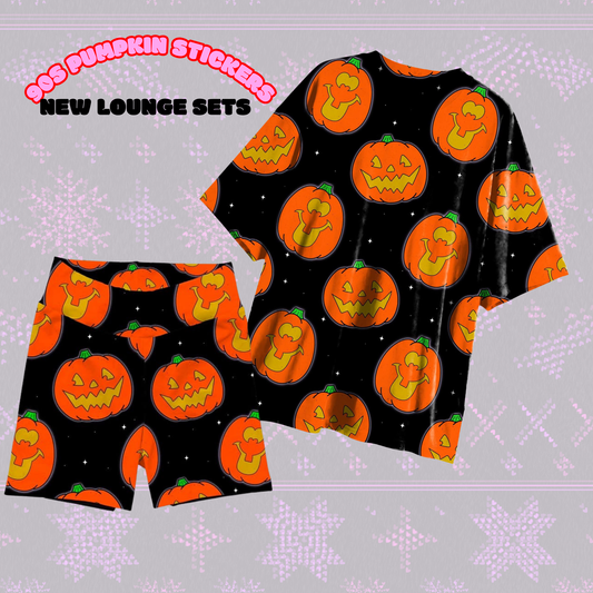 Kids + Adult: NEW Bikers + Oversized Lounge Shirt Set! 90s Pumpkin + Spider Web! Retrocore