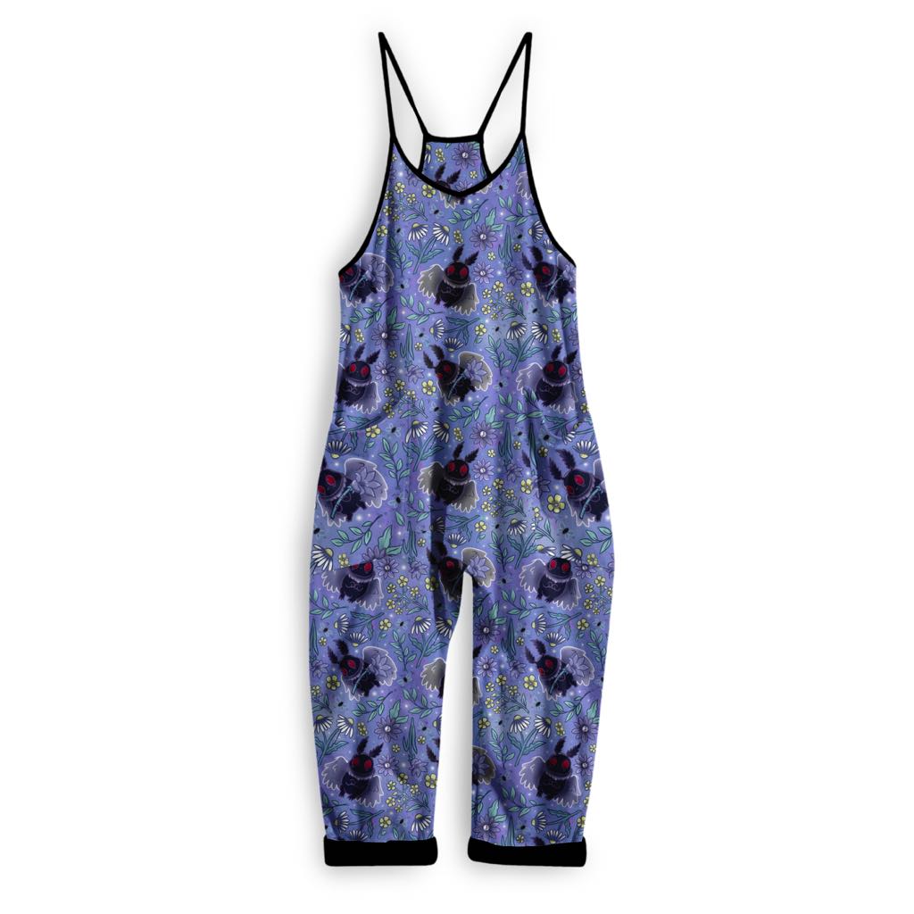 Ready to Ship-- Kids + Adult:  Botanical Mothman BamBOO Floral Cryptids Overalls