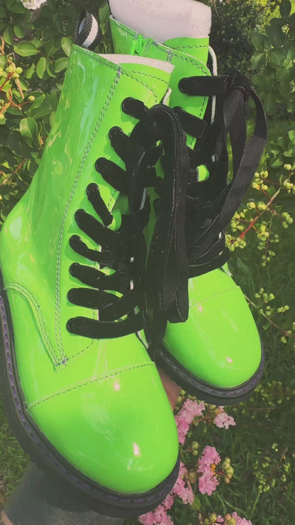 Kids + Adult NIck SLIME Spooky Neon Green Combat Boots! 1990s Y2K! Perfect with Halloween!