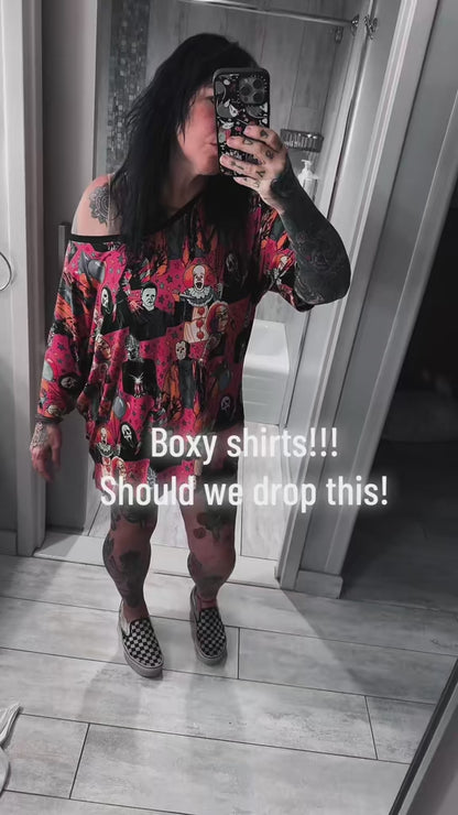 Ready to ship - The Horror Friends  Kids + Adult Vintage Pink/Red Boxy Tshirt! Chucky + Penny + More!