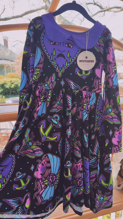 Ready to Ship--Traditional Tattoo Crying Heart Moody Bamboo Twirl Dress!