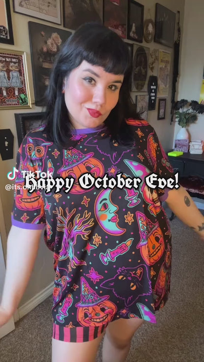 Adult: Spooky Ghoul Black Basic Biker Shorts! Cotton + Bamboo Blend! Yoga waistband! Skulls + Bats + BLACK!