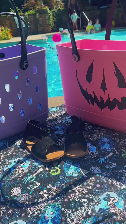 Pastel Goth Pink + Black Salem Pumpkin Hag Bag w/ Bat cut outs! Burton Shoulder Strap!