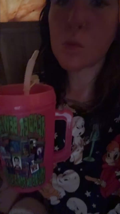 NEW PRODUCT! 90s Hot Pink "Youre in for a Scare" Retro BPA Free Plastic Traveler Mugs! Gooseeebumps