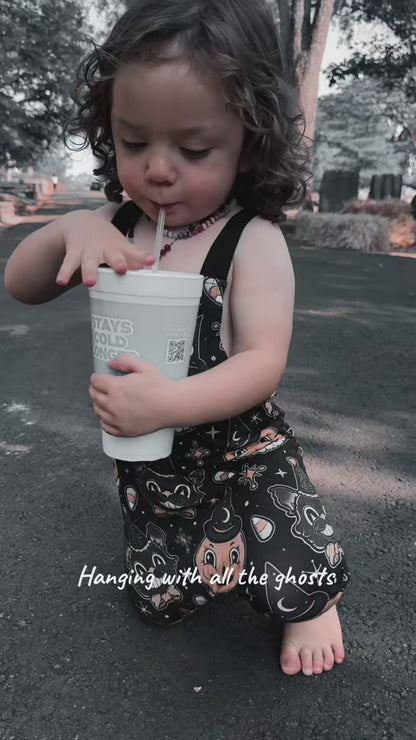 Ready to Ship -- Kids Soda Pop Demon Bamboo Daywear Overalls! Comfy + Modern Fit! Hipster! DEMON OVERALLS