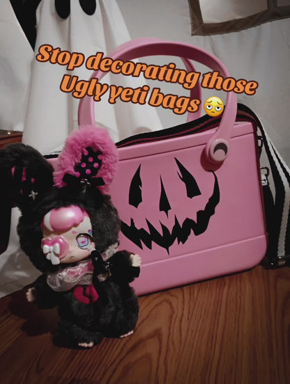 Pastel Goth Pink + Black Salem Pumpkin Hag Bag w/ Bat cut outs! Burton Shoulder Strap!